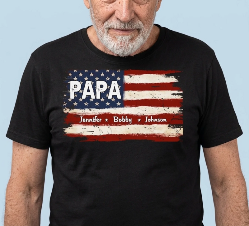 Custom American Flag Unisex T-shirt, Hoodie - Personalized America 250th Anniversary Father's Day Birthday Gifts For Dad, Grandpa - Proud To Be American
