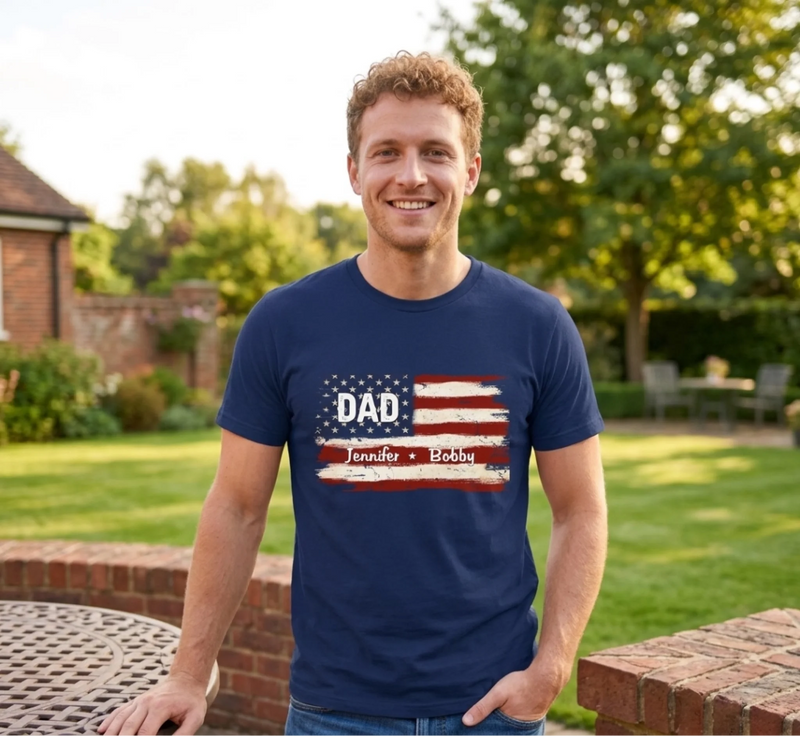 Custom American Flag Unisex T-shirt, Hoodie - Personalized America 250th Anniversary Father's Day Birthday Gifts For Dad, Grandpa - Proud To Be American