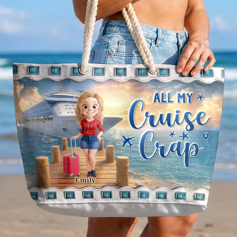 Custom Beach Bag - Personalized Summer Vacation And Travel Gifts For Best Friends, Family, Cruise Lovers - Let’s Cruise Into Good Times