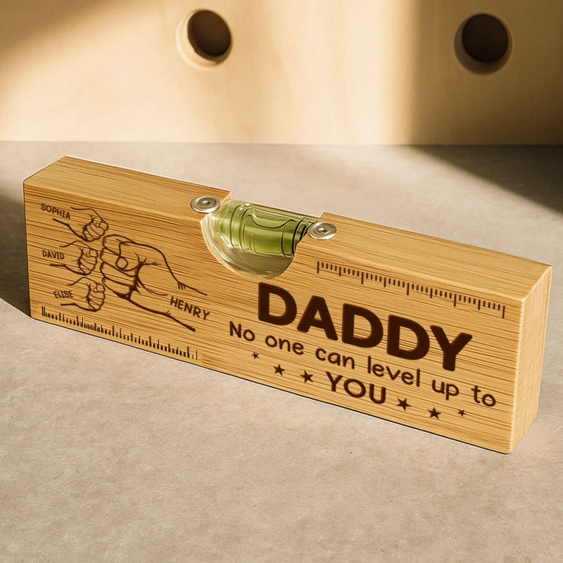 Custom Wooden Bottle Opener With Built-in Spirit Level - Personalized Father's Day Birthday Gifts For Dad, Grandpa - Dad Level Always Perfect