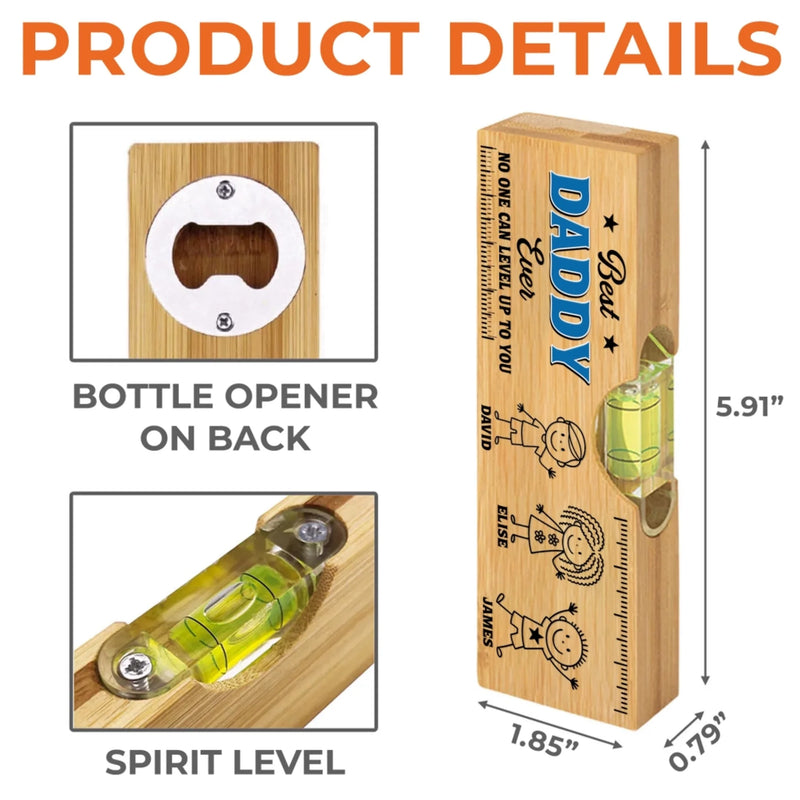 Custom Wooden Bottle Opener With Built-in Spirit Level - Personalized Father's Day Birthday Gifts For Dad, Grandpa - Grandpa Built It Right