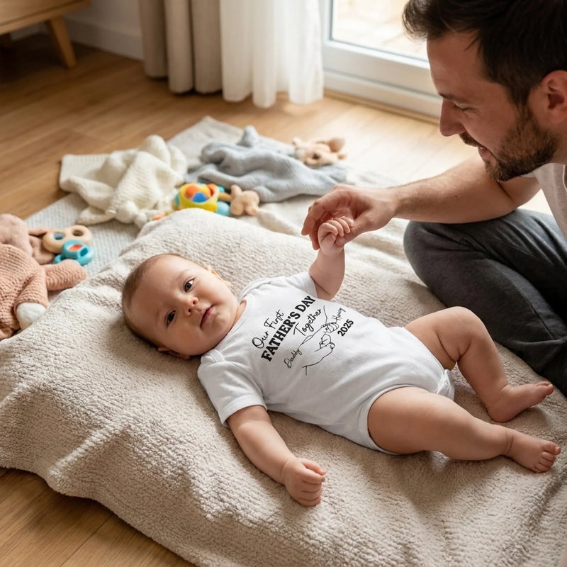 Our First Steps Together - Family Personalized Custom Baby Onesie - Father's Day, Baby Shower Gift, Gift For First Dad, Baby Kids, Newborn