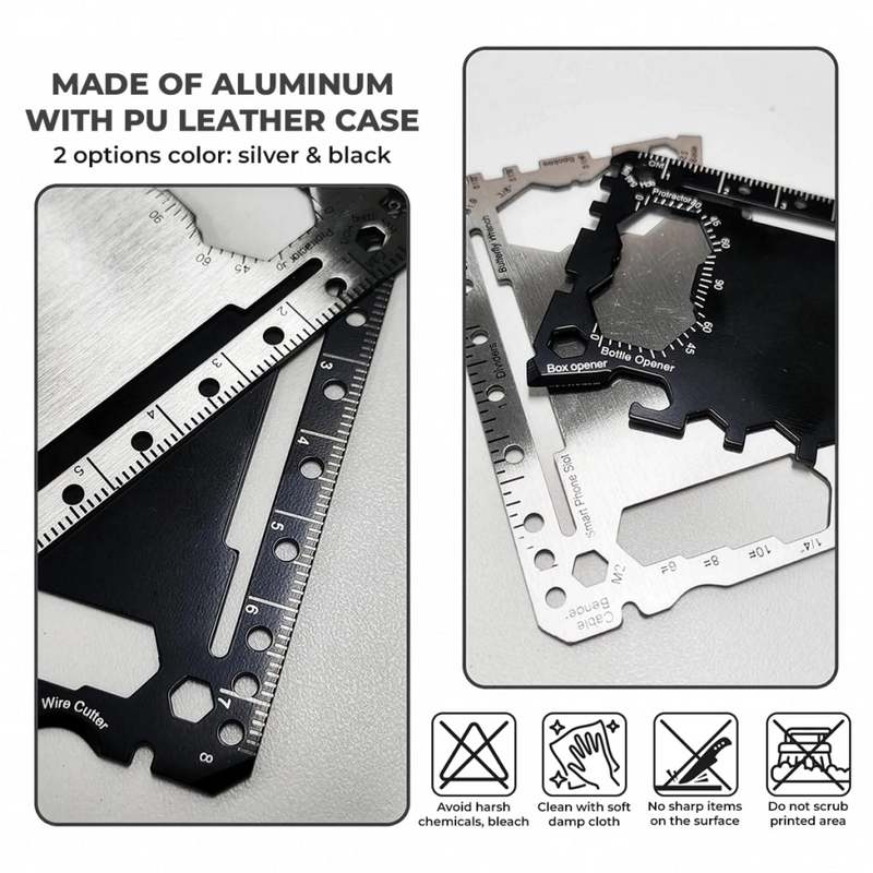 Custom Multi Tool Card With Leather Case - Personalized Father's Day Birthday Gifts For Dad, Grandpa - Fixing Everything Like Dad