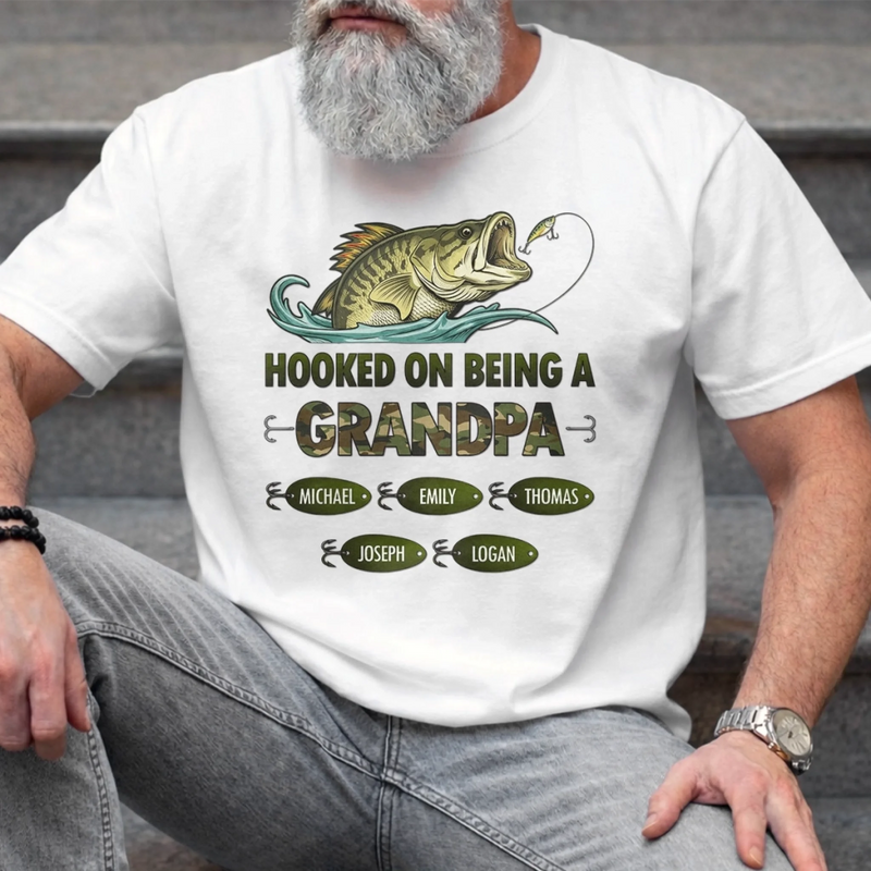 Custom Unisex T-shirt, Premium T-shirt, Hoodie - Personalized Father's Day Fishing Gifts For Fisherman, Dad, Grandpa - Hooked On Being A Grandpa
