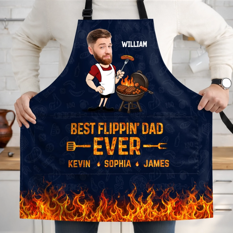 Custom Photo Apron With Pocket - Personalized Father's Day Birthday Gifts For Dad, Grandpa - King Of The Grill Dad
