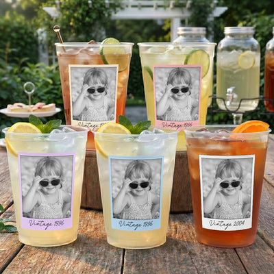 Custom Photo Party Cups - Personalized Birthday Gifts For Best Friends, Family, Coworker, Work Bestie - Vintage Sip, Summer Drip