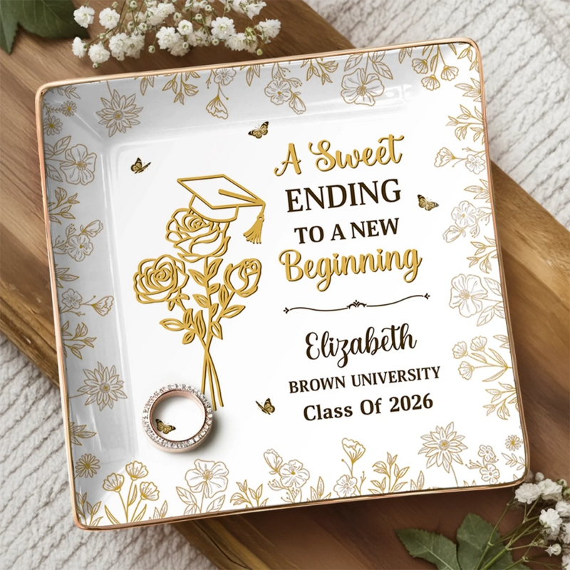 Custom Full-Print Jewelry Dish - Personalized Graduation Gifts For Him, Her - Blooming Into Her Next Era