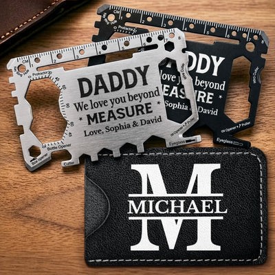 Custom Multi Tool Card With Leather Case - Personalized Father's Day Birthday Gifts For Dad, Grandpa - Running On Dad Energy