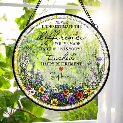 Custom Stained Glass Window Hanging Suncatcher - Personalized Retirement Gifts For Women, Men - Celebrating The Lives You Touched