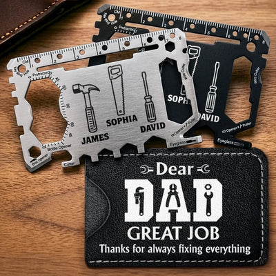 Custom Multi Tool Card With Leather Case - Personalized Father's Day Birthday Gifts For Dad, Grandpa - My Everyday Hero