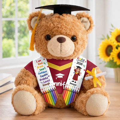 Custom Kids Graduation Teddy Bear - Personalized Graduation Gifts For Kids - Growing Smart, Kind And Brave