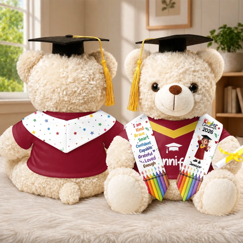 Custom Kids Graduation Teddy Bear - Personalized Graduation Gifts For Kids - Growing Smart, Kind And Brave