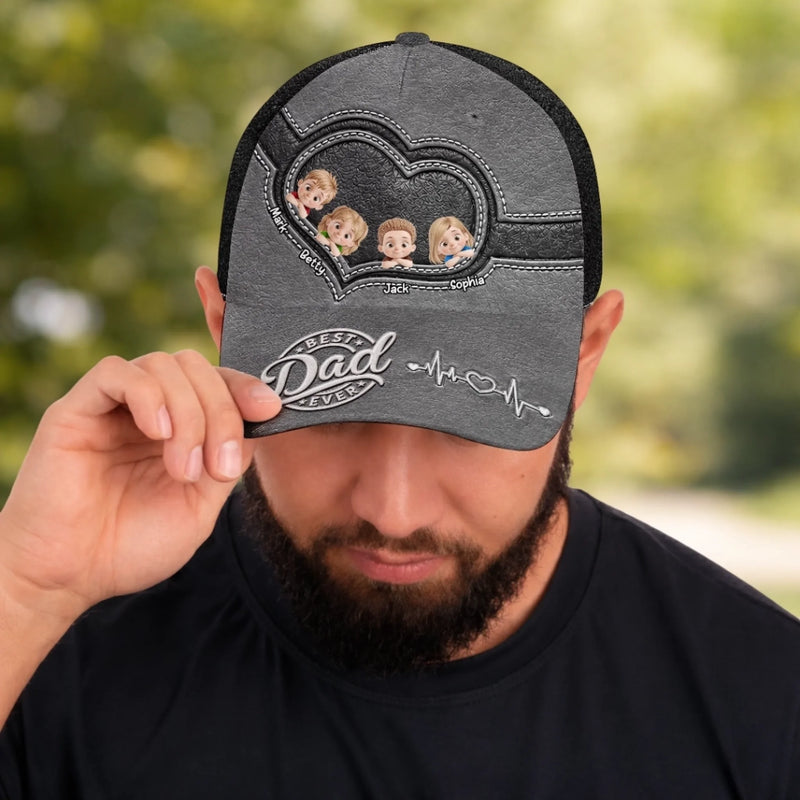 Custom Hat, All Over Print Classic Cap - Personalized Father's Day Birthday Gifts For Dad, Grandpa - Strong Heart, Strong Dad
