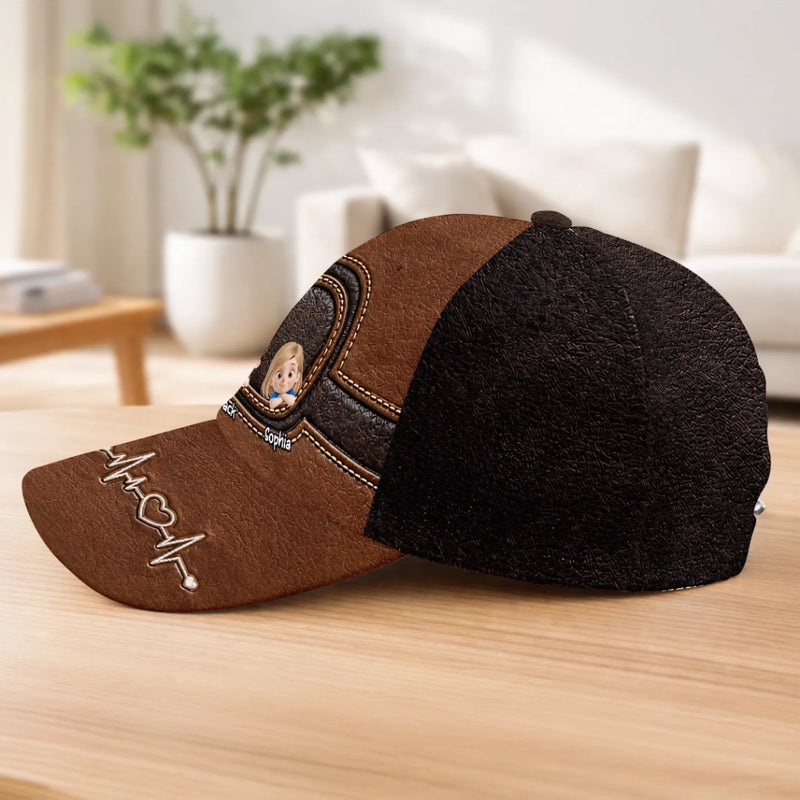Custom Hat, All Over Print Classic Cap - Personalized Father's Day Birthday Gifts For Dad, Grandpa - Strong Heart, Strong Dad