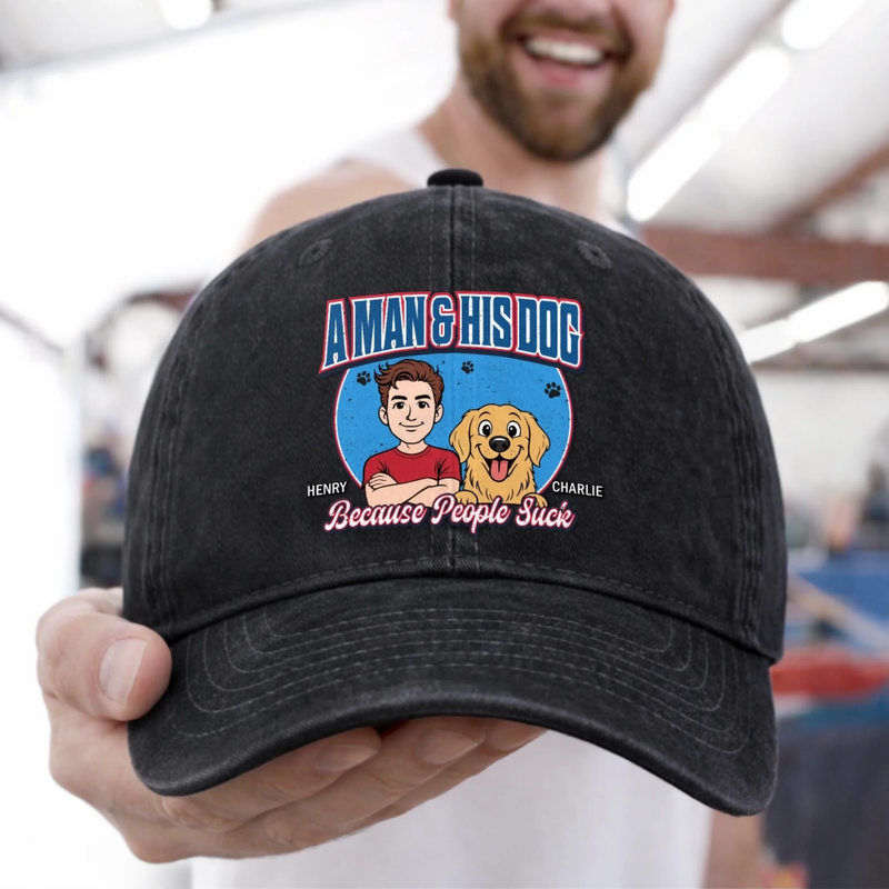 Custom Vintage Washed Denim Baseball Cap - Personalized Father's Day Gifts For Dog Lovers, Dog Dad And Mom - Best Friend Has Four Paws