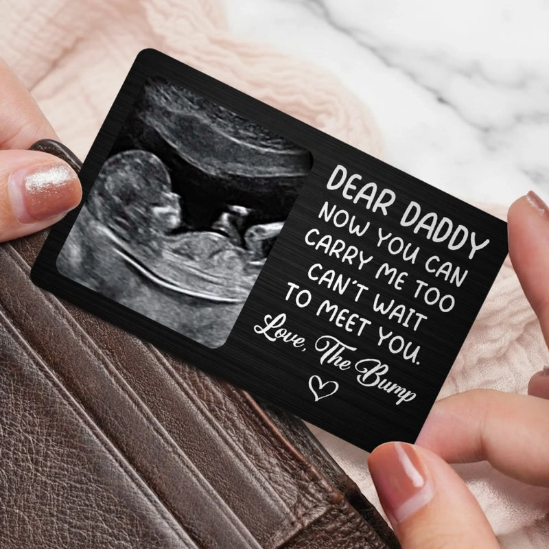 Custom Photo Metal Wallet Card - Personalized Father's Day, Baby Shower, Gender Reveal Gifts For New Dads, Grandpas - From Bump To Bundle Of Joy
