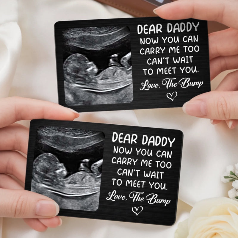 Custom Photo Metal Wallet Card - Personalized Father's Day, Baby Shower, Gender Reveal Gifts For New Dads, Grandpas - From Bump To Bundle Of Joy