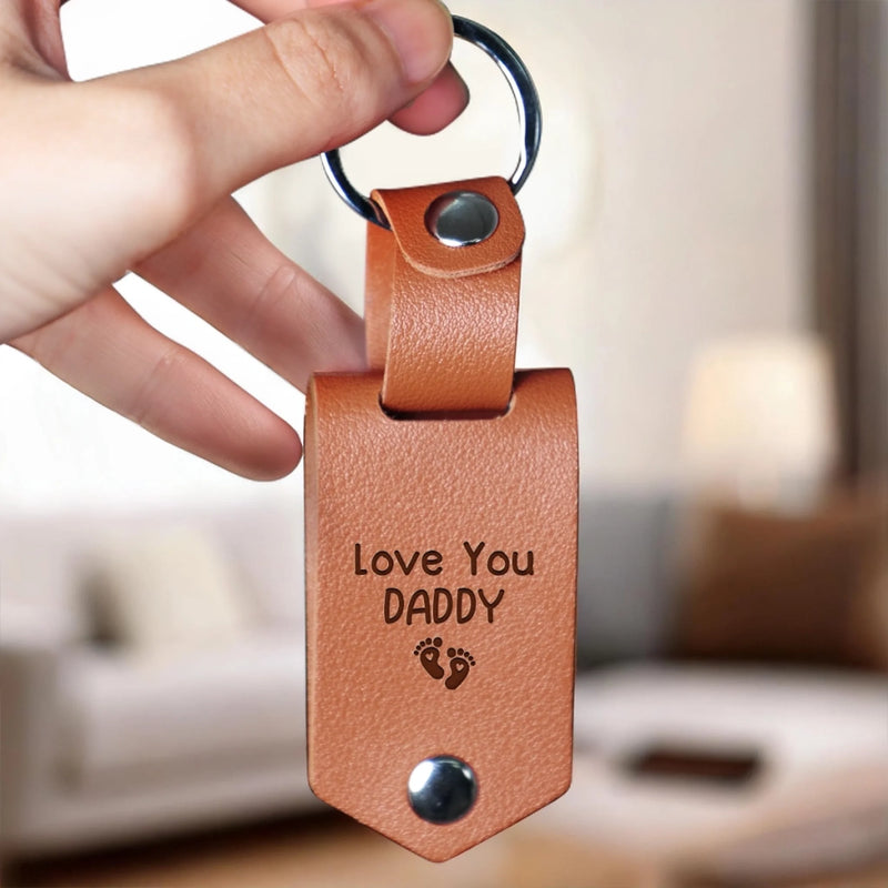 Custom Photo Engraved Leather Keychain - Personalized Father's Day, Baby Shower, Gender Reveal Gifts For New Dads, Grandpas - Your Little Miracle Is On The Way
