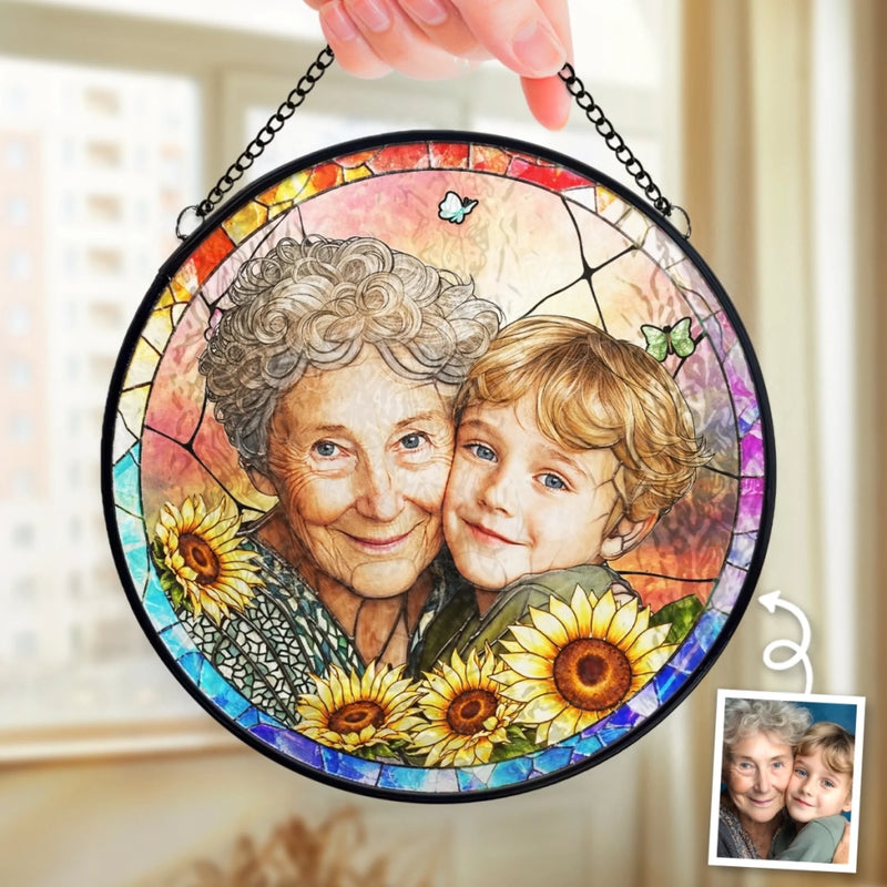 Custom Photo Stained Glass Window Hanging Suncatcher - Personalized Mother's Day Father's Day Gifts For Mom, Grandma, Dad, Grandpa - Mom And Dad Are My Superpower