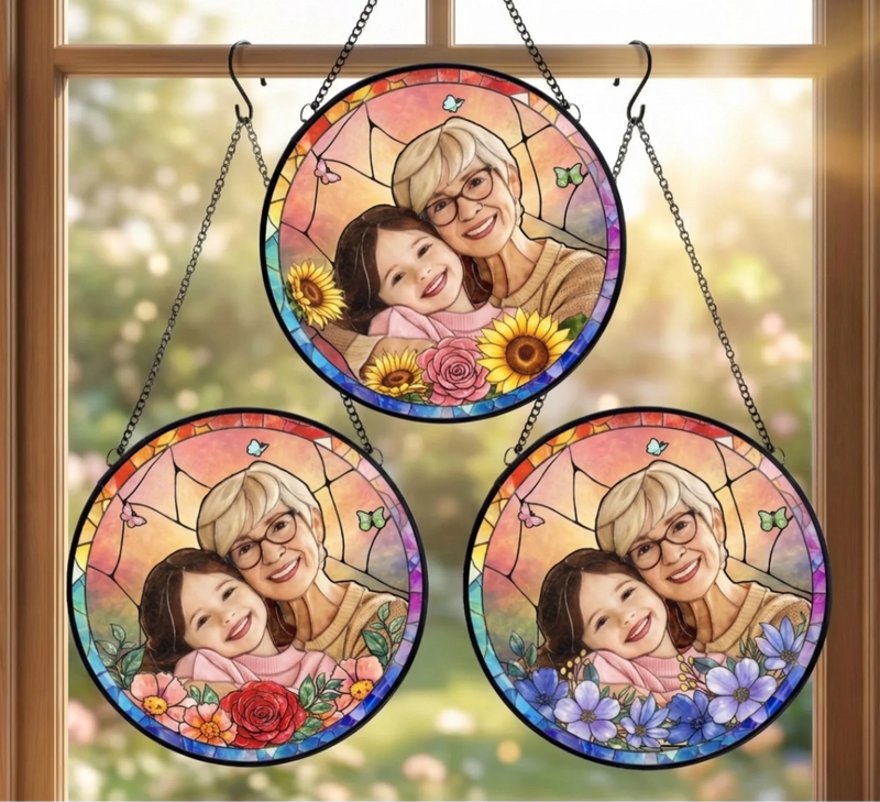 Custom Photo Stained Glass Window Hanging Suncatcher - Personalized Mother's Day Father's Day Gifts For Mom, Grandma, Dad, Grandpa - Mom And Dad Are My Superpower