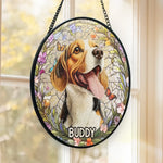 Custom Photo Forever In My Heart, Dear Friend - Memorial Personalized Custom Stained Glass Window Hanging Suncatcher - Sympathy Gift For Dog Lovers, Pet Owners