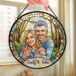 Custom Photo Stained Glass Window Hanging Suncatcher - Personalized Anniversary Wedding Gifts For Husband, Wife, Couple - Together, Painted In Forever