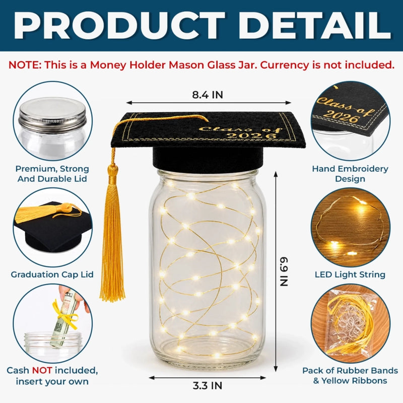 Custom Money Holder Mason Jar Light - Personalized Graduation Gifts For Her - Loved, Supported, Unstoppable