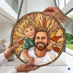 Custom Photo Stained Glass Window Hanging Suncatcher - Personalized Father's Day Birthday Gifts For Dad, Son - Dad Always Our Hero