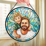 Custom Photo Stained Glass Window Hanging Suncatcher - Personalized Father's Day Birthday Gifts For Dad, Son - Dad Always Our Hero