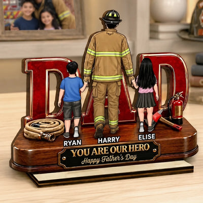 Custom 2-Layered Wooden Plaque - Personalized Father's Day Birthday Gifts For Dad, Grandpa, Firefighter - Courage Runs In The Family