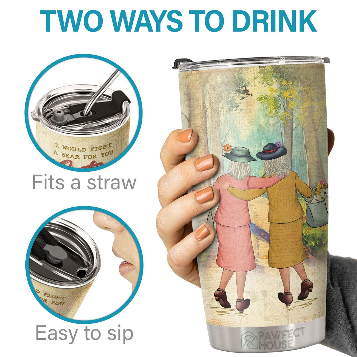 Brown Bear Panda I’d Fight One Of Those Sonsabitches For You - Tumbler - To My Bestie, Gift For Bestie, Best Friend, Sister, Birthday Gift For Bestie And Friend