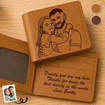Custom Photo Engraved Bifold Leather Wallet Two Sides - Personalized Father's Day Birthday Gifts For Dad - You Are My Hero