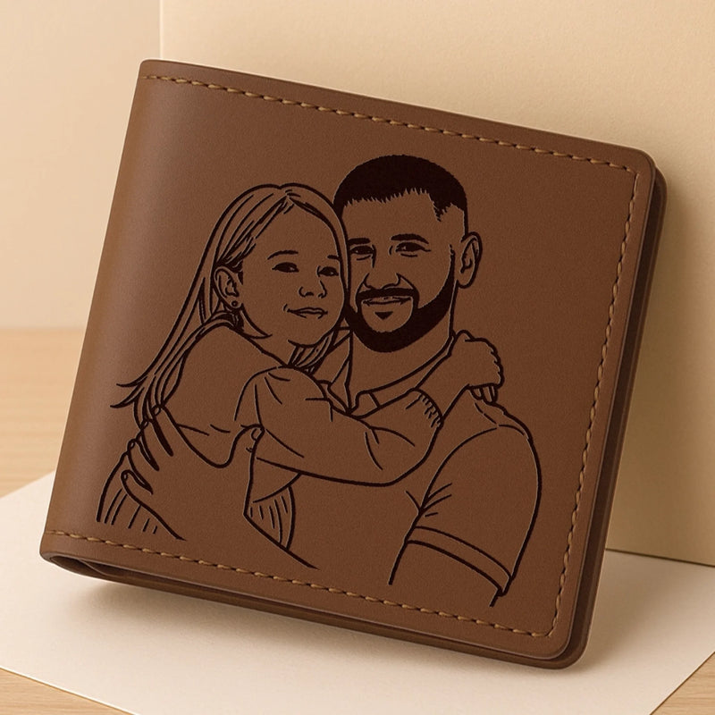 Custom Photo Engraved Bifold Leather Wallet Two Sides - Personalized Father's Day Birthday Gifts For Dad - You Are My Hero