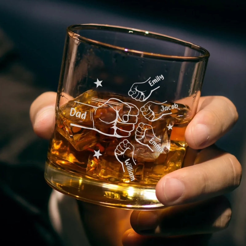 Custom Whiskey Glass With Bottom And Side Engraving - Personalized Father's Day Birthday Gifts For Dad, Grandpa, Wine, Bourbon, Whiskey Lovers - One Sip Closer To Happy
