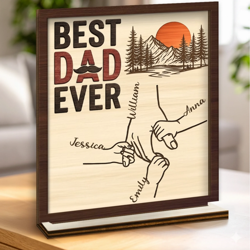 Custom 2-Layered Wooden Plaque - Personalized Father's Day Birthday Gifts For Dad, Grandpa - Memories On The Go