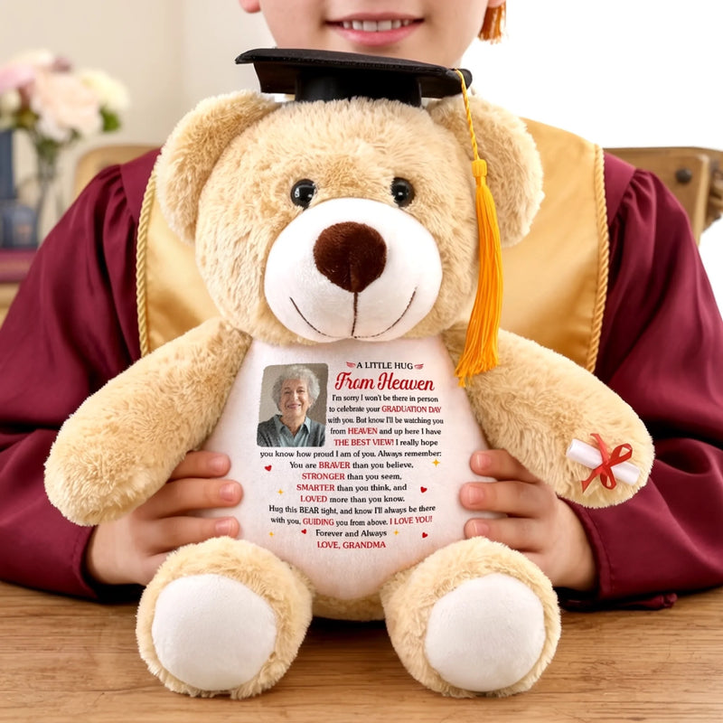 Custom Photo Graduation Plush Bear - Personalized Graduation, Memorial Sympathy Gifts For Loss Of Mom, Dad - A Hug From Heaven