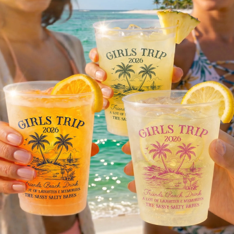 Custom Party Cups - Personalized Summer Vacation And Travel Gifts For Best Friends, Family - Hello Summer Vibes