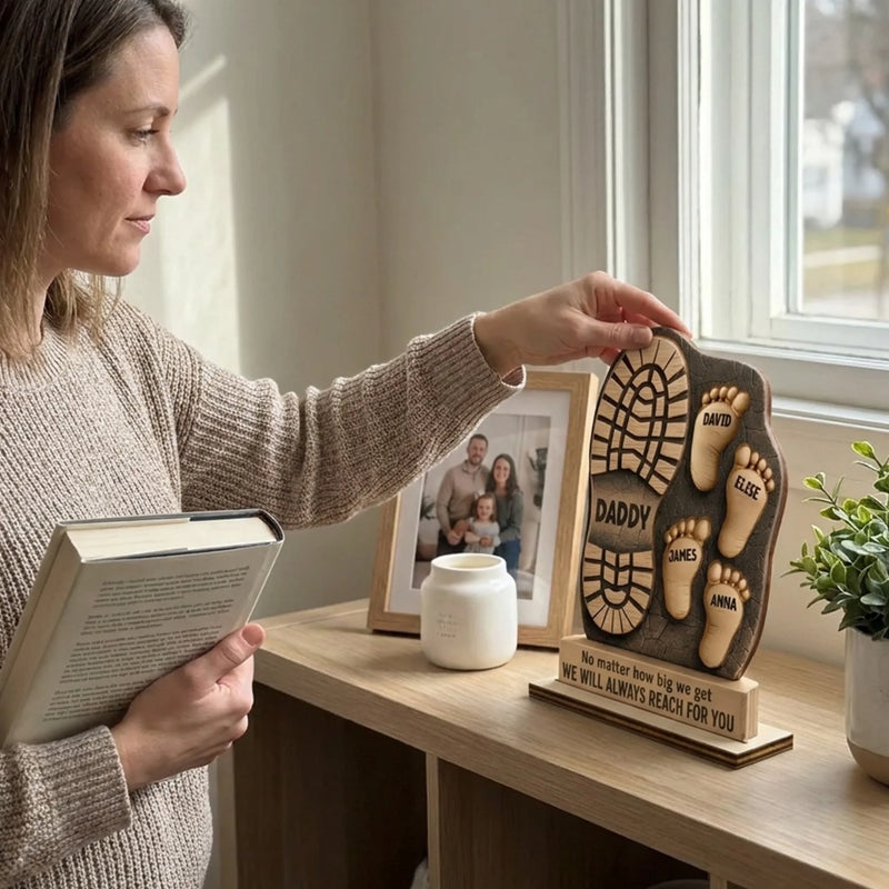 Your Footsteps Led Our Way - Family Personalized Custom Shaped 2-Layered Wooden Plaque With Flat Stand - Father's Day, House Warming Gift For Dad, Grandpa