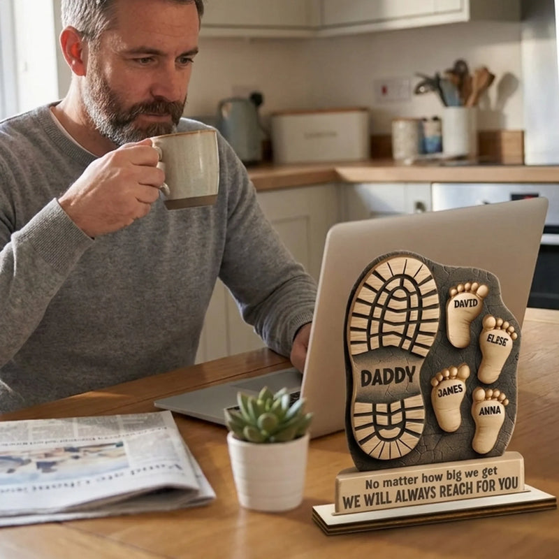 Your Footsteps Led Our Way - Family Personalized Custom Shaped 2-Layered Wooden Plaque With Flat Stand - Father's Day, House Warming Gift For Dad, Grandpa