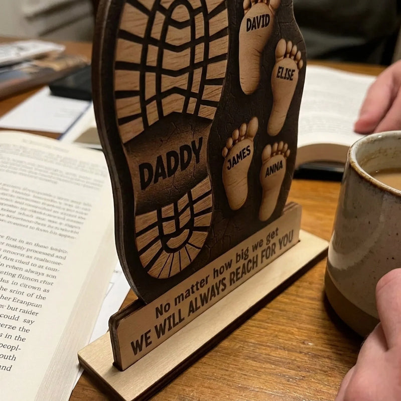 Your Footsteps Led Our Way - Family Personalized Custom Shaped 2-Layered Wooden Plaque With Flat Stand - Father's Day, House Warming Gift For Dad, Grandpa