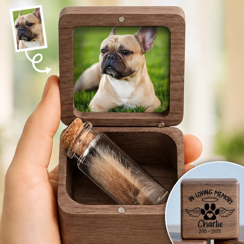 Custom Photo Wooden Fur Memorial Keepsake Box - Personalized Pet Memorial Gifts For Dogs And Cats - In Loving Memory