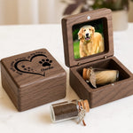 Custom Photo Wooden Pet Fur Keepsake Box - Personalized Pet Memorial Sympathy Gifts For Dog Lovers, Cat Lovers - You Left Paw Prints On My Heart