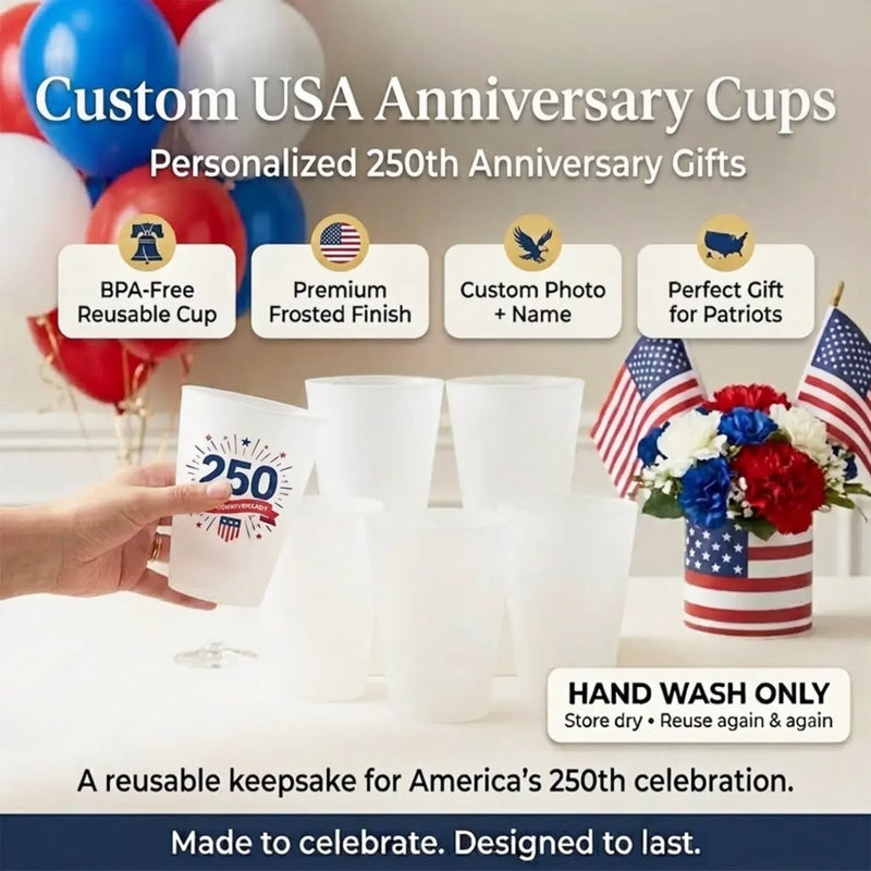 Custom Party Cups - Personalized America 250th Anniversary Gifts For Mom, Dad, Brother, Sister, Kids - Land Of The Free Cheers