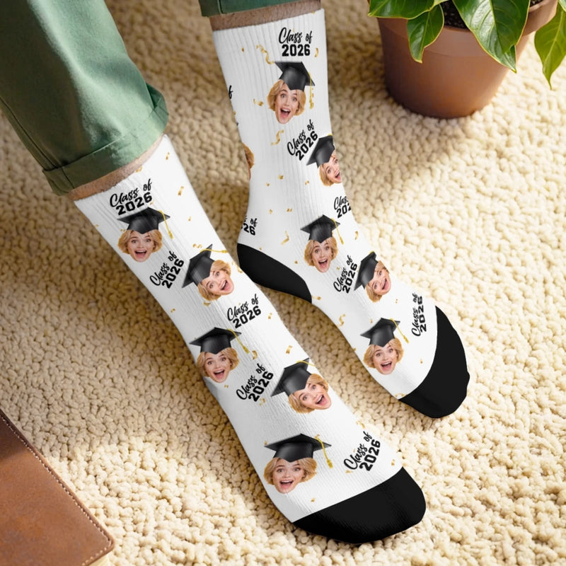 Custom Photo Middle Tube Socks - Personalized  Graduation Gifts For Him, Her - Walking On Graduation Dreams