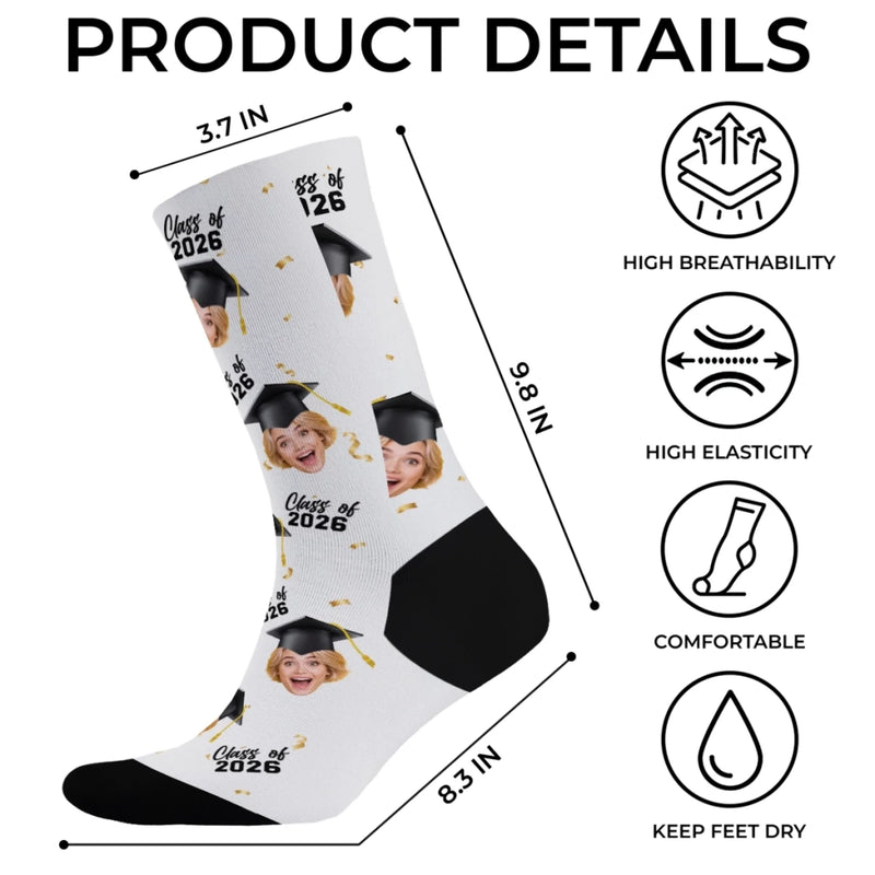 Custom Photo Middle Tube Socks - Personalized  Graduation Gifts For Him, Her - Walking On Graduation Dreams