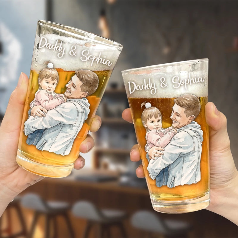 Custom Photo Beer Glass - Personalized Father's Day Birthday Gifts For Dad, Grandpa - Forever Grateful For Dad’s Love