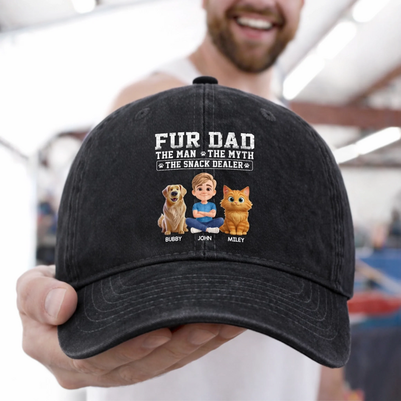 Custom Vintage Washed Denim Baseball Cap - Personalized Father's Day Gifts For Dog Cat Lovers, Dog Dad, Cat Owners - Blessed By Fur & Love