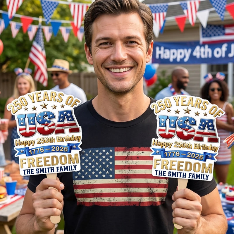 Custom Hand Fan - Personalized America 250th Anniversary Gifts For Mom, Dad, Brother, Sister, Kids - Celebrating Freedom Coast To Coast