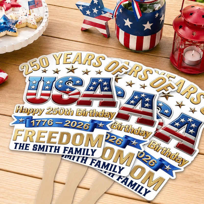 Custom Hand Fan - Personalized America 250th Anniversary Gifts For Mom, Dad, Brother, Sister, Kids - Celebrating Freedom Coast To Coast