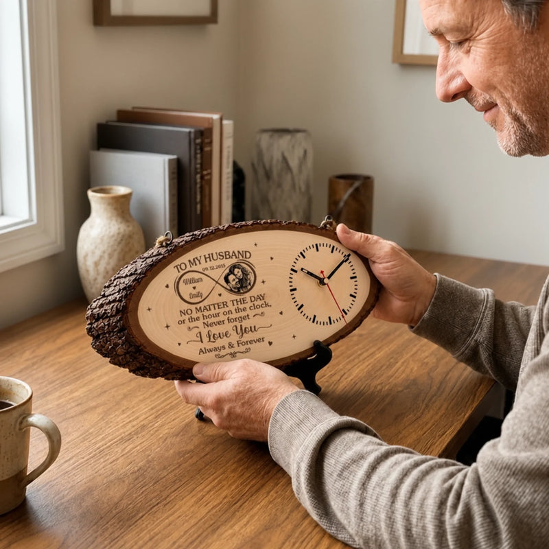 Custom Photo Rustic Wooden Clock - Personalized Anniversary Wedding Gifts For Husband And Wife, Him And Her - Every Second Belongs To Us